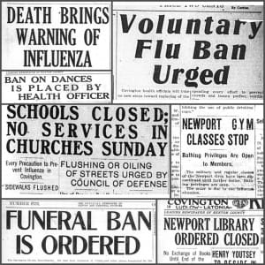 Newspaper articles with news of the Spanish flu.