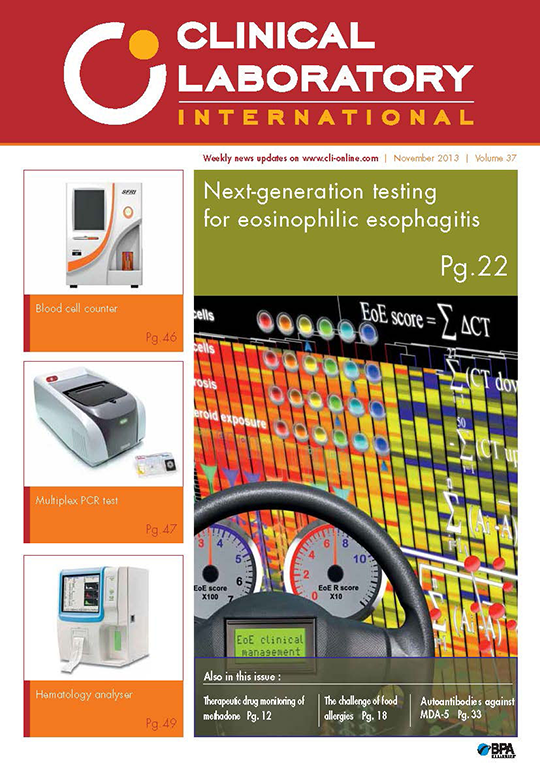 Clinical Laboratory International November 2013 journal cover.